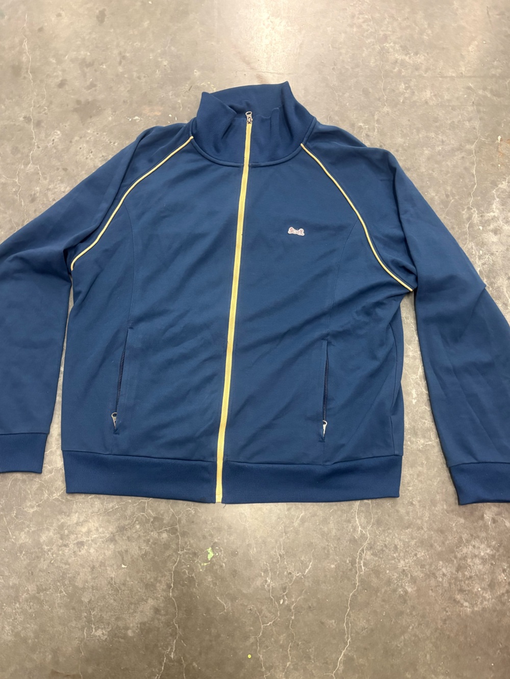 VTG Le Tigre Classic Navy Blue Yellow Piping Full Zip Track Jacket XL